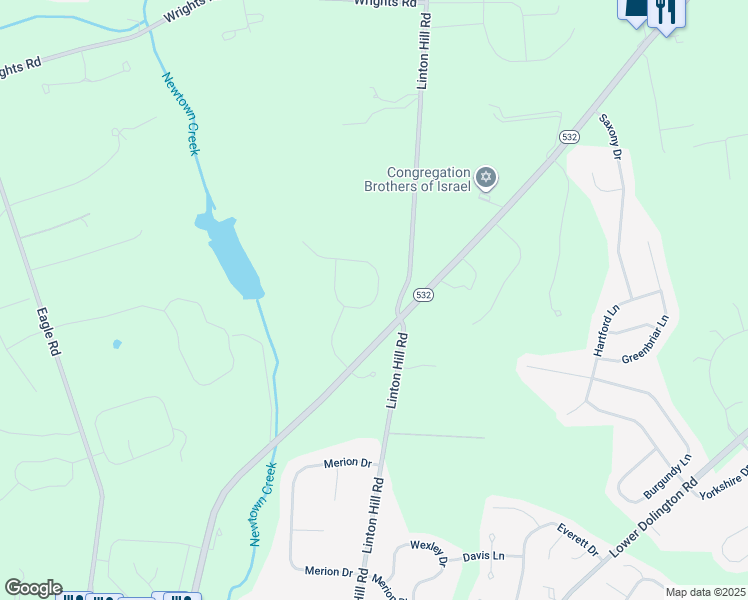 map of restaurants, bars, coffee shops, grocery stores, and more near 21 Bayshore Drive in Newtown