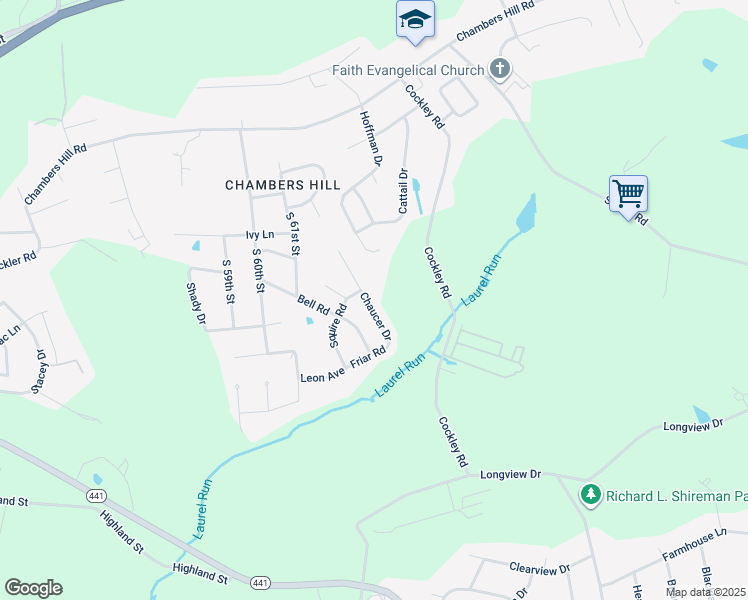 map of restaurants, bars, coffee shops, grocery stores, and more near 810 Chaucer Drive in Harrisburg