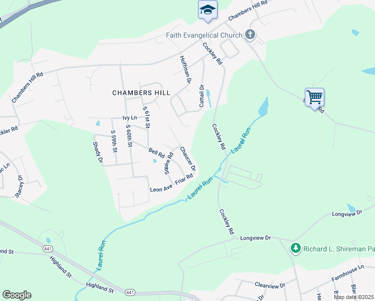 map of restaurants, bars, coffee shops, grocery stores, and more near 810 Chaucer Drive in Harrisburg