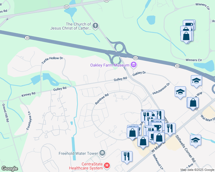 map of restaurants, bars, coffee shops, grocery stores, and more near 187 Tulip Lane in Freehold