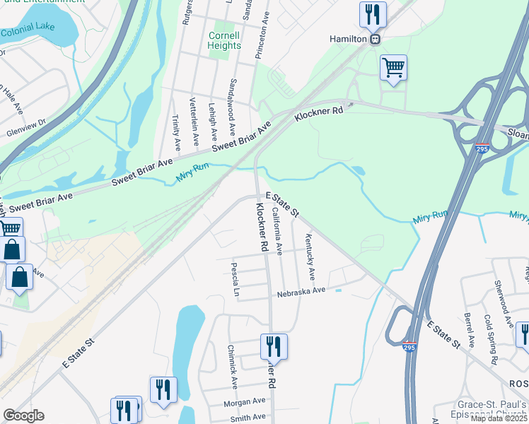 map of restaurants, bars, coffee shops, grocery stores, and more near 134 Klockner Road in Hamilton Township