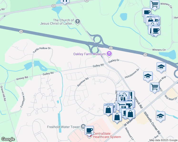 map of restaurants, bars, coffee shops, grocery stores, and more near 198 Tulip Lane in Freehold