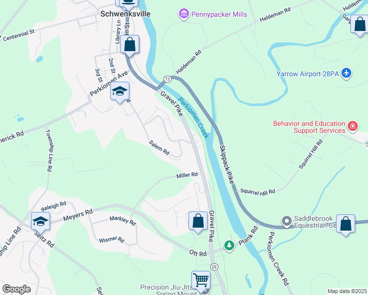 map of restaurants, bars, coffee shops, grocery stores, and more near 170 Salem Road in Schwenksville