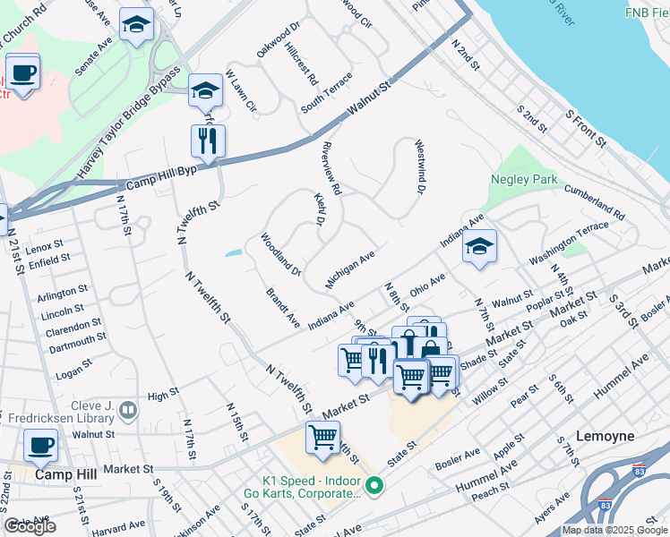 map of restaurants, bars, coffee shops, grocery stores, and more near 809 Michigan Avenue in Lemoyne
