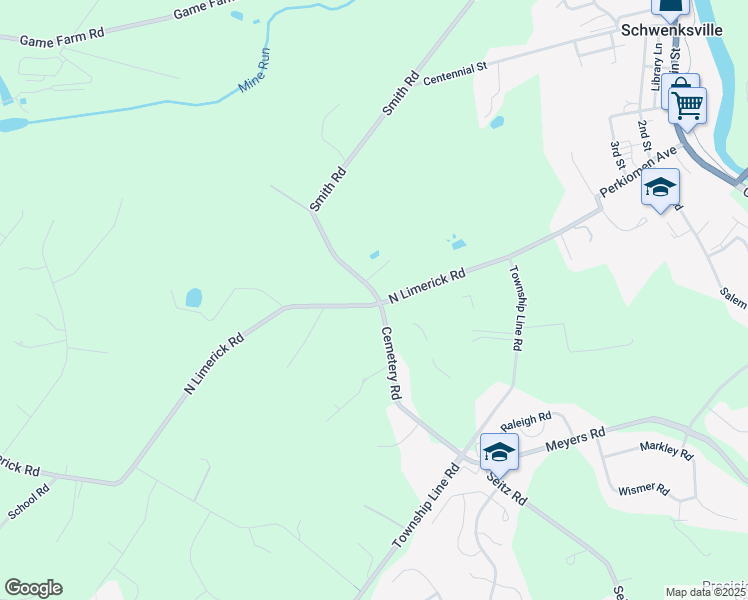 map of restaurants, bars, coffee shops, grocery stores, and more near 689 North Limerick Road in Schwenksville