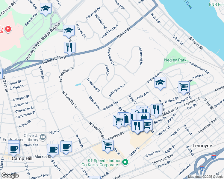 map of restaurants, bars, coffee shops, grocery stores, and more near 809 Michigan Avenue in Lemoyne