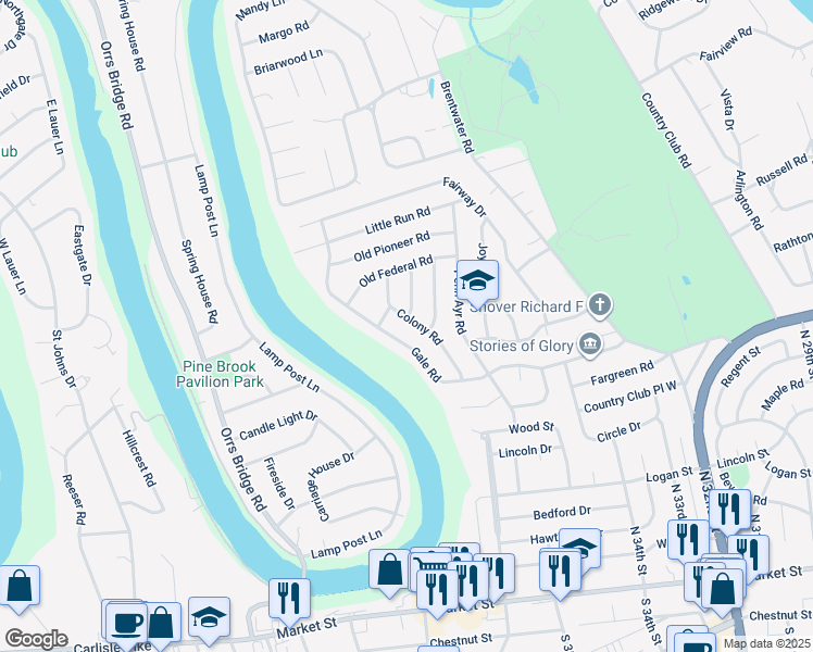 map of restaurants, bars, coffee shops, grocery stores, and more near 518 Colony Road in Camp Hill