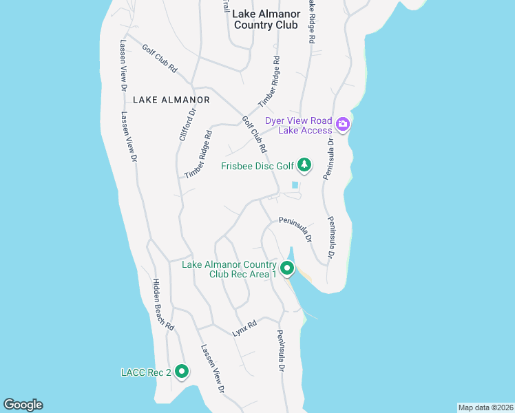 map of restaurants, bars, coffee shops, grocery stores, and more near 1107 Lake Ridge Road in Lake Almanor Country Club