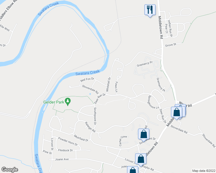 map of restaurants, bars, coffee shops, grocery stores, and more near Whitetail Drive in Hummelstown