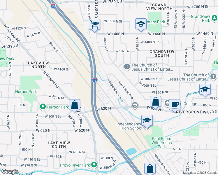 map of restaurants, bars, coffee shops, grocery stores, and more near 1884 West 1020 North in Provo