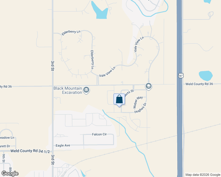 map of restaurants, bars, coffee shops, grocery stores, and more near 3509 County Road 36 in Mead