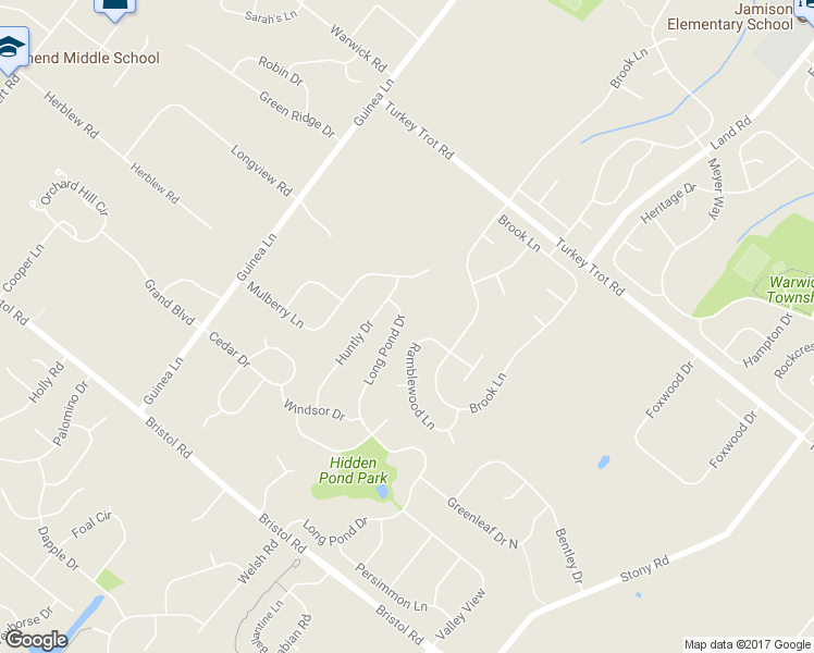 map of restaurants, bars, coffee shops, grocery stores, and more near 1515 Long Pond Drive in Warrington