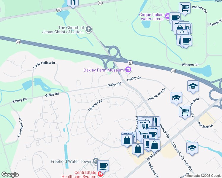 map of restaurants, bars, coffee shops, grocery stores, and more near 217 Tulip Lane in Freehold