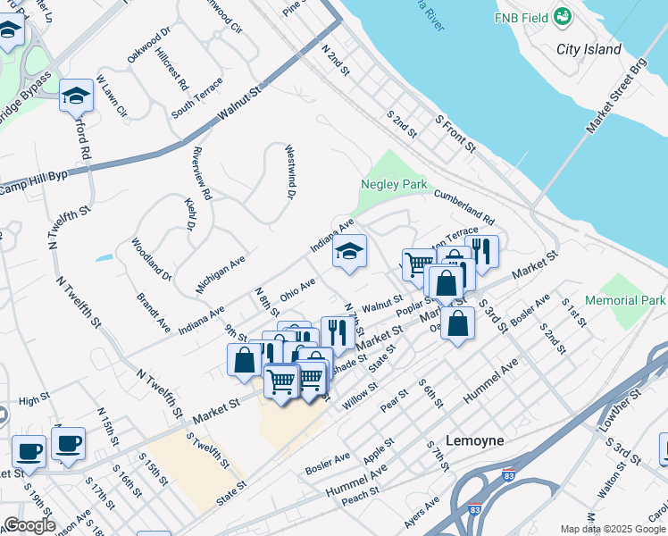 map of restaurants, bars, coffee shops, grocery stores, and more near in Lemoyne