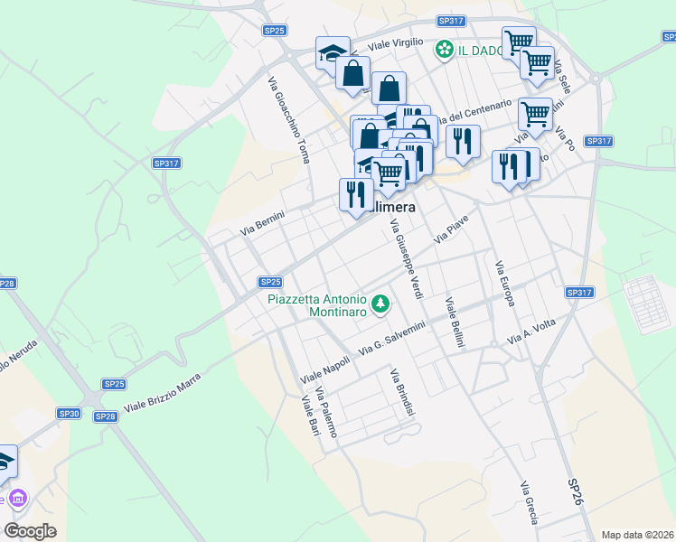 map of restaurants, bars, coffee shops, grocery stores, and more near 89-91 Via Castriota in Calimera