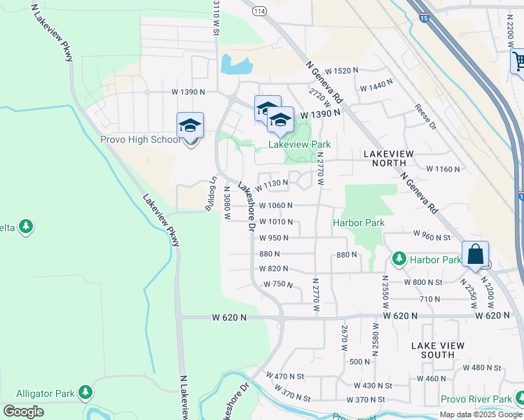 map of restaurants, bars, coffee shops, grocery stores, and more near 2951 West 1060 North in Provo
