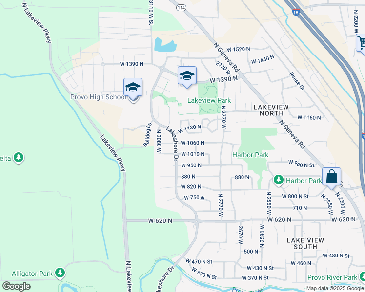 map of restaurants, bars, coffee shops, grocery stores, and more near 2951 West 1060 North in Provo