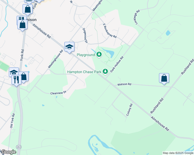 map of restaurants, bars, coffee shops, grocery stores, and more near 1204 Almshouse Road in Jamison