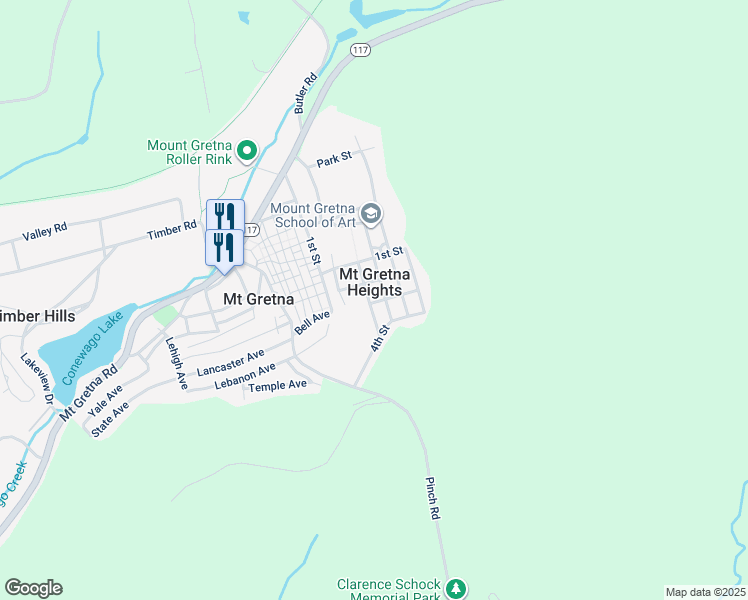 map of restaurants, bars, coffee shops, grocery stores, and more near 224 Heights Avenue in Mount Gretna