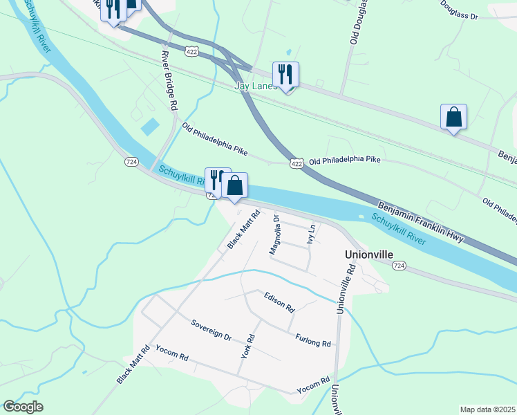 map of restaurants, bars, coffee shops, grocery stores, and more near 4 Black Matt Road in Douglassville