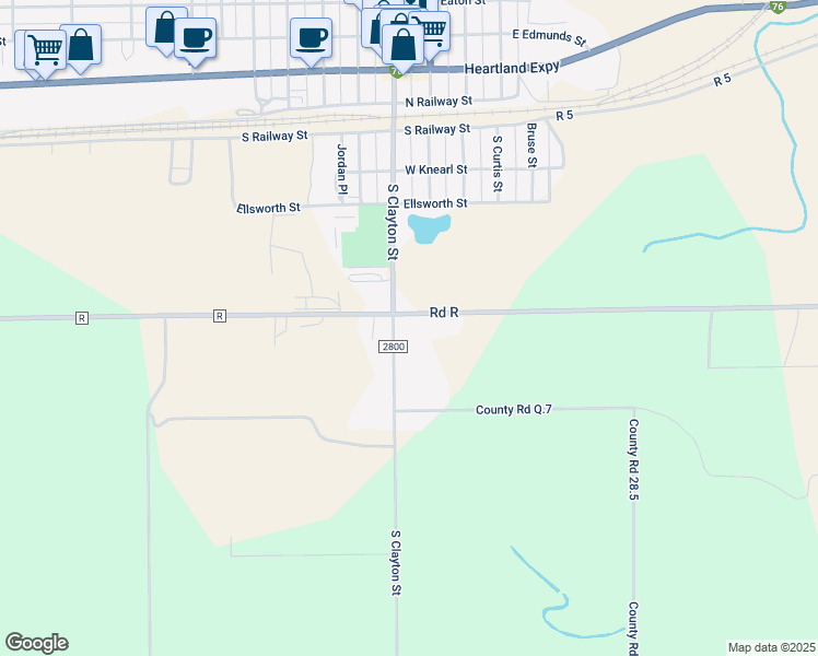 map of restaurants, bars, coffee shops, grocery stores, and more near 320 Road R in Brush