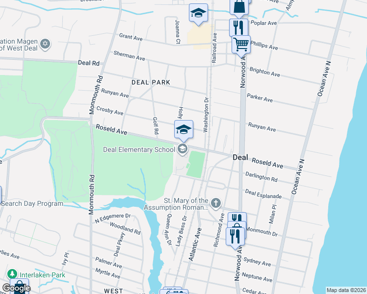 map of restaurants, bars, coffee shops, grocery stores, and more near 201 Roseld Avenue in Deal