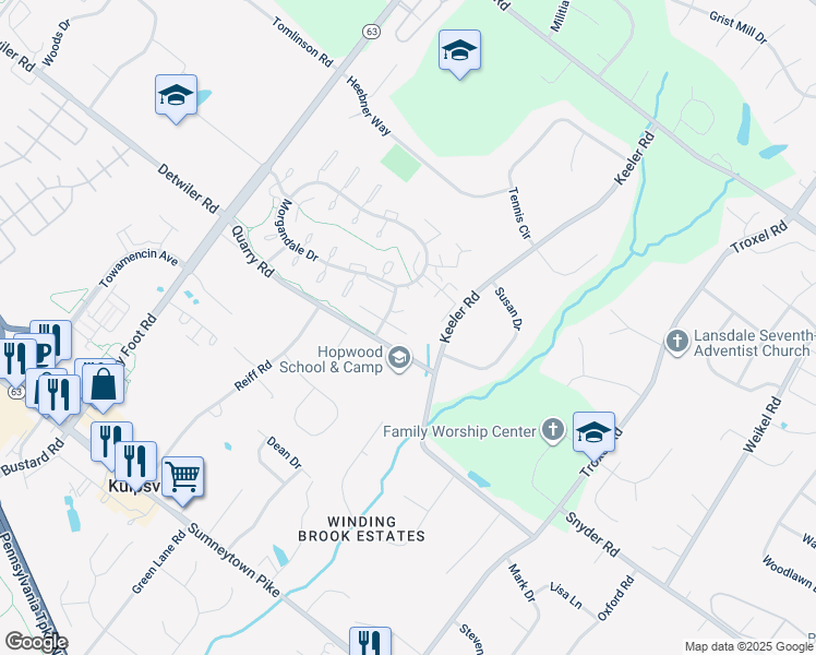 map of restaurants, bars, coffee shops, grocery stores, and more near 1309 Fairbourne Court in Lansdale