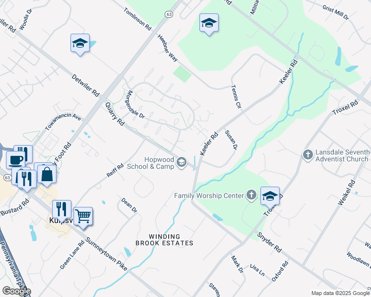 map of restaurants, bars, coffee shops, grocery stores, and more near 1309 Fairbourne Court in Lansdale
