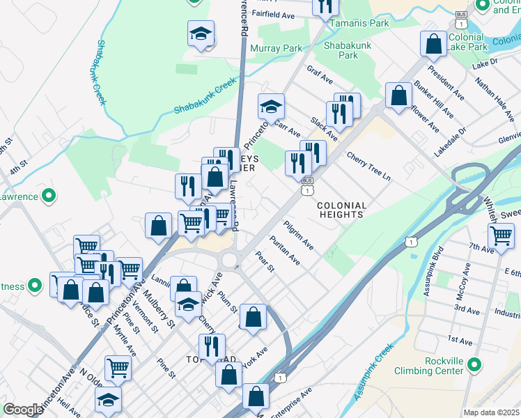 map of restaurants, bars, coffee shops, grocery stores, and more near 4 Van Buren Place in Trenton