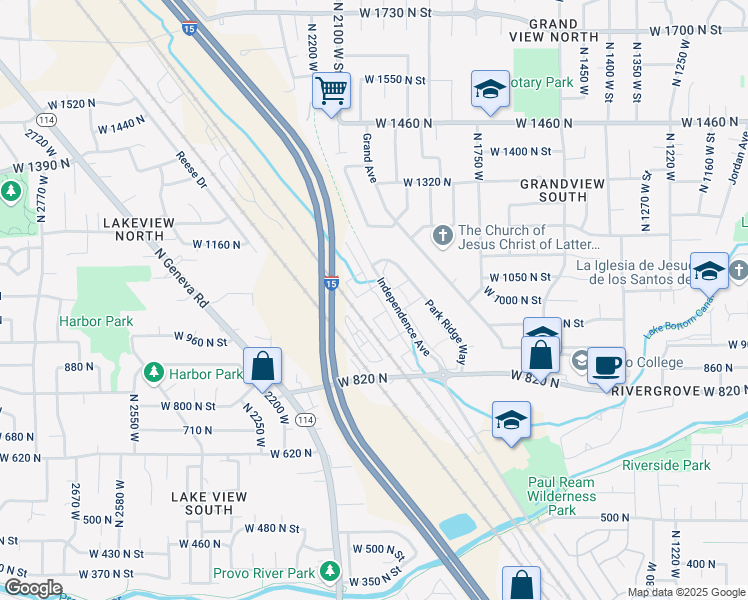 map of restaurants, bars, coffee shops, grocery stores, and more near 1063 North 1880 West in Provo