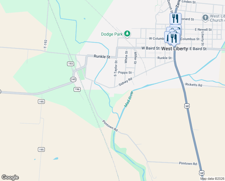 map of restaurants, bars, coffee shops, grocery stores, and more near 503 Sidney St in West Liberty