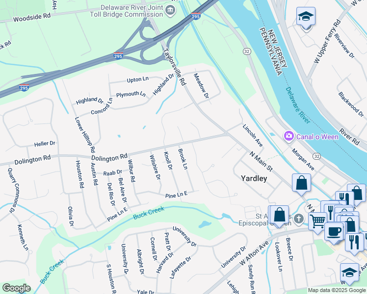 map of restaurants, bars, coffee shops, grocery stores, and more near 101 Dolington Road in Morrisville