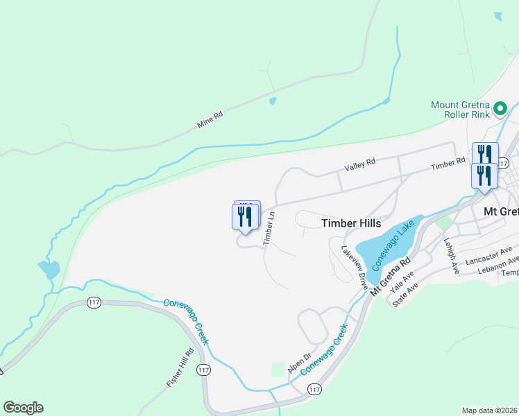 map of restaurants, bars, coffee shops, grocery stores, and more near 313 Timber Road in Lebanon