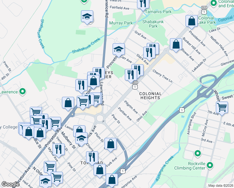 map of restaurants, bars, coffee shops, grocery stores, and more near 5 Van Buren Place in Trenton