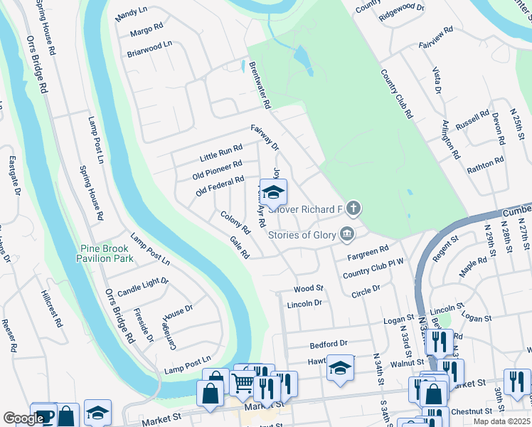 map of restaurants, bars, coffee shops, grocery stores, and more near 513 Penn Ayr Road in Camp Hill