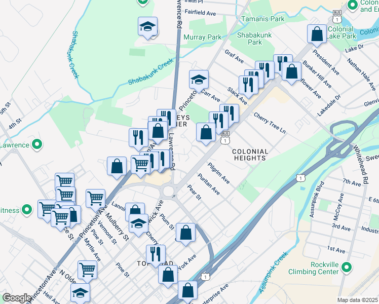 map of restaurants, bars, coffee shops, grocery stores, and more near 4 Van Buren Place in Trenton