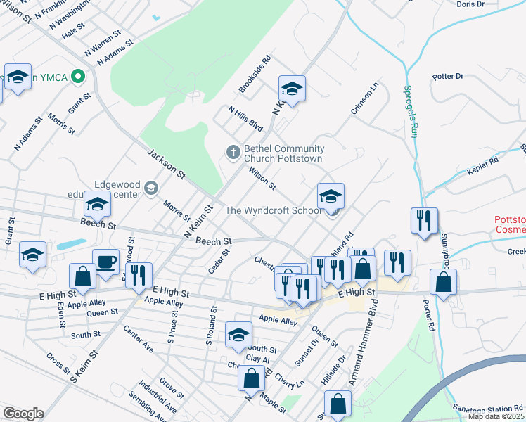 map of restaurants, bars, coffee shops, grocery stores, and more near 320 Cedar Street in Pottstown