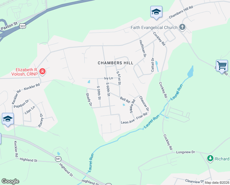 map of restaurants, bars, coffee shops, grocery stores, and more near 735 South 61st Street in Harrisburg
