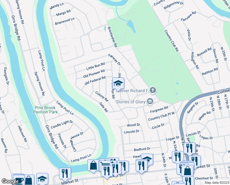 map of restaurants, bars, coffee shops, grocery stores, and more near 513 Penn Ayr Road in Camp Hill