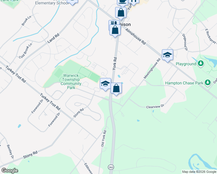 map of restaurants, bars, coffee shops, grocery stores, and more near 1990 York Road in Jamison
