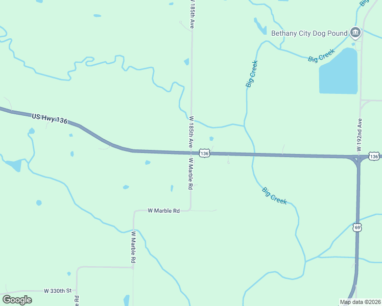 map of restaurants, bars, coffee shops, grocery stores, and more near 18501 US Highway 136 in Bethany