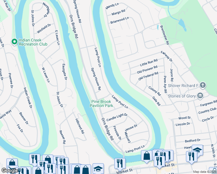 map of restaurants, bars, coffee shops, grocery stores, and more near 404 Lamp Post Ln in Camp Hill