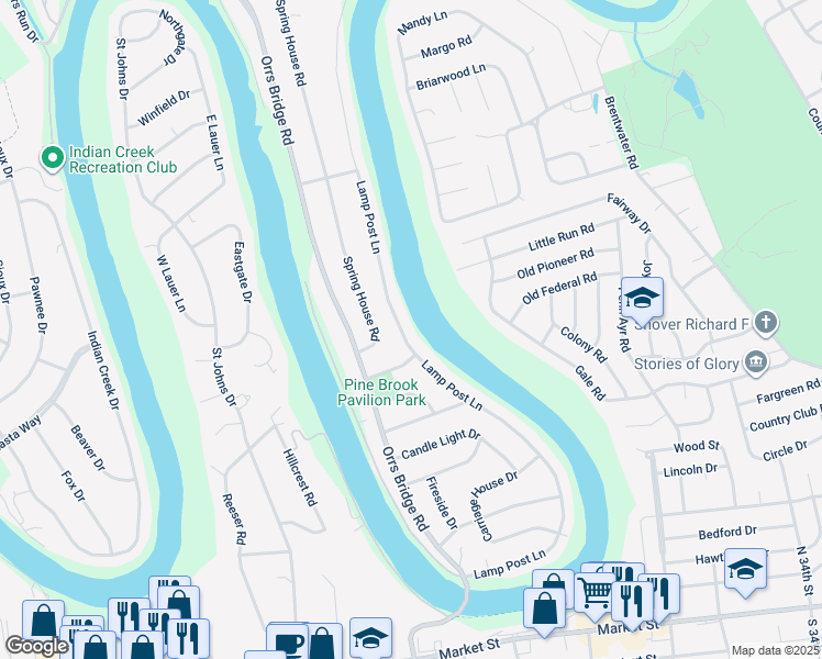 map of restaurants, bars, coffee shops, grocery stores, and more near 404 Lamp Post Ln in Camp Hill