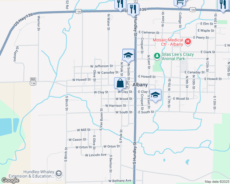 map of restaurants, bars, coffee shops, grocery stores, and more near 401 West Clay Street in Albany