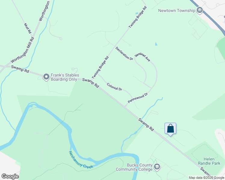 map of restaurants, bars, coffee shops, grocery stores, and more near 65 Colonial Drive in Newtown