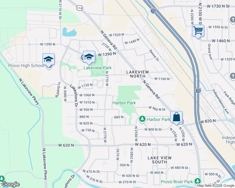 map of restaurants, bars, coffee shops, grocery stores, and more near 2664 West 1060 North in Provo