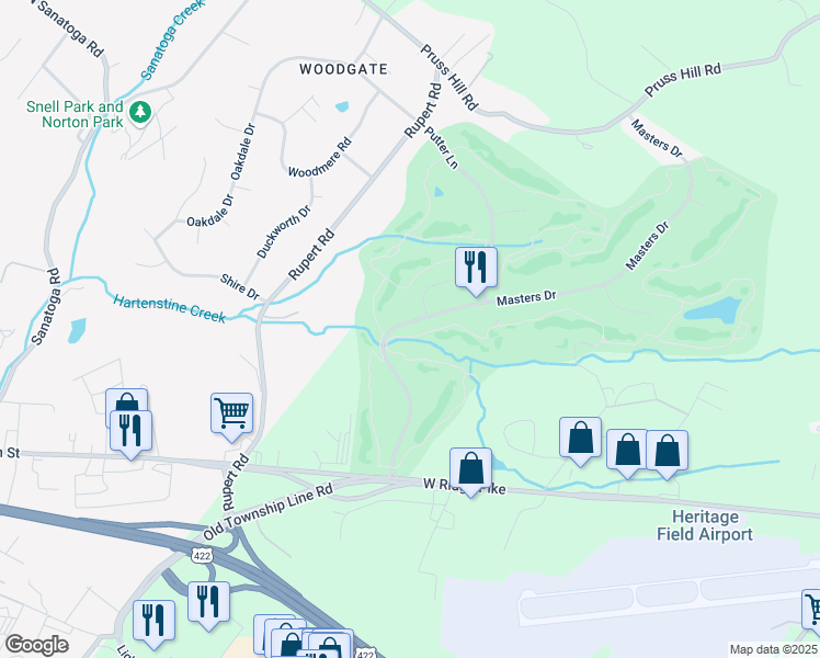 map of restaurants, bars, coffee shops, grocery stores, and more near 80 Masters Drive in Pottstown