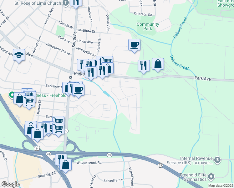 map of restaurants, bars, coffee shops, grocery stores, and more near 35-6 Whistler Drive in Freehold