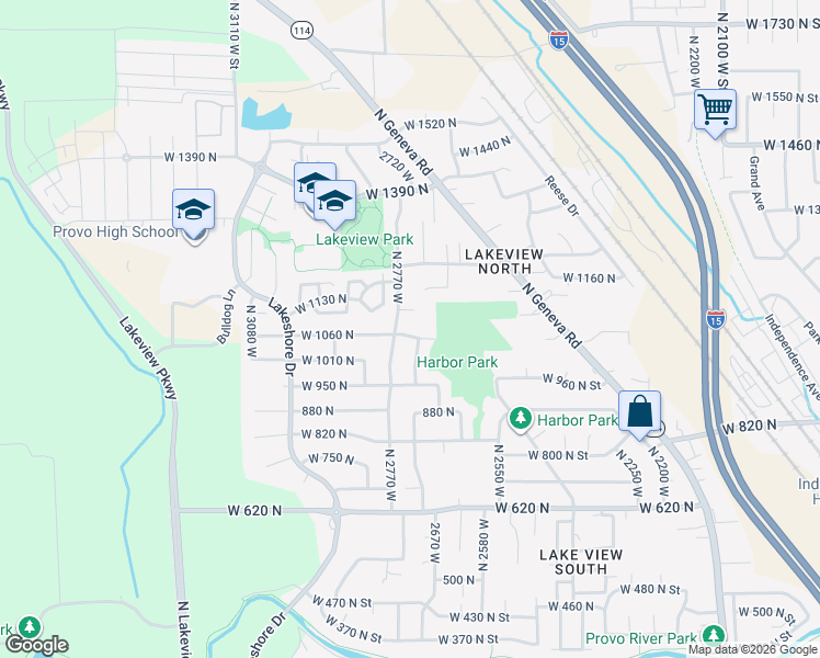 map of restaurants, bars, coffee shops, grocery stores, and more near 2718 West 1060 North in Provo