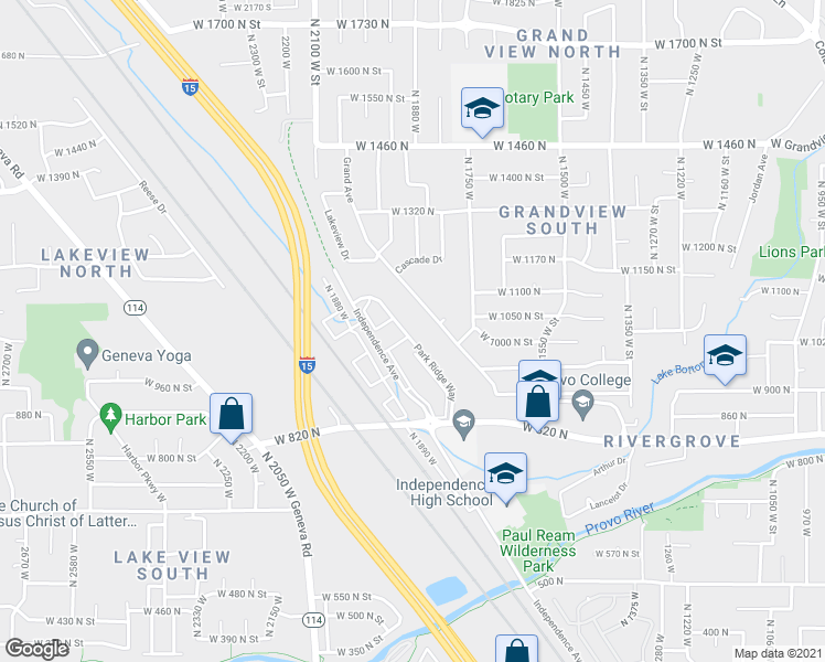 map of restaurants, bars, coffee shops, grocery stores, and more near 1014 Park Ridge Way in Provo